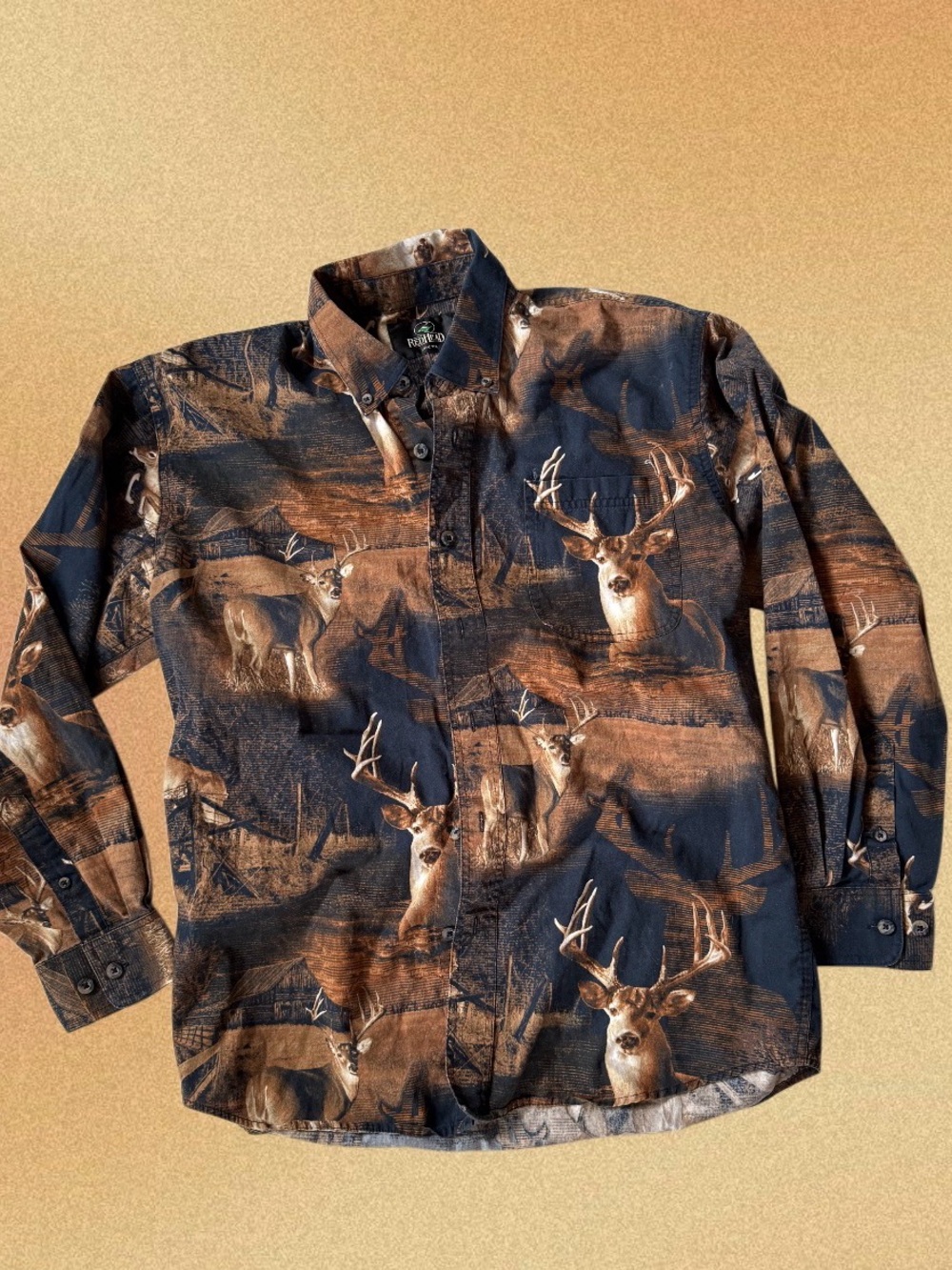 Redhead Men’s Button-Down Deer Print Shirt - Brown & Black